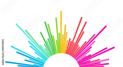 Vibrant rainbow sound wave equalizer or spectrum burst on white background, abstract digital art