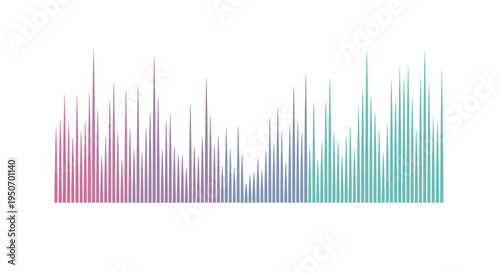 Abstract sound wave visualization with pink, purple, and teal gradient, representing audio data or music spectrum