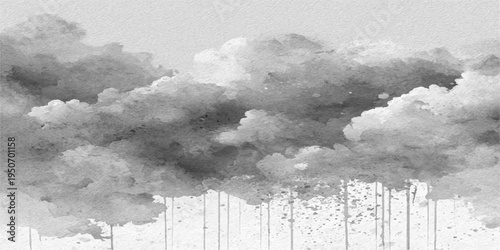 Abstract monochrome rendering of dense, rain-laden clouds, where the dramatic contrast between light and shadow highlights the dynamic nature of atmospheric phenomena.