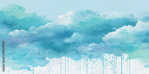 Abstract serene watercolor artwork depicts clouds. It presents a dreamy and airy landscape. The artwork invites viewers to a world of peace and contemplation. 