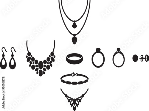Fashion Jewelry and Diamond Ornament Vector Silhouettes