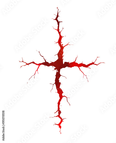 Grunge red Christian Cross with cracks . Hand drawn. Not AI, vector illustration