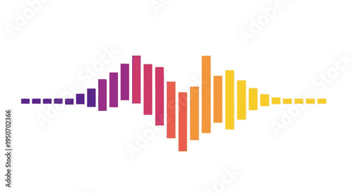 Vibrant sound wave equalizer bars in gradient colors, representing audio, music, technology, and digital signal processing