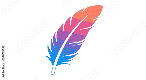 Vibrant and colorful gradient feather illustration, a modern design element symbolizing lightness, freedom, and creativity on a clean white background.