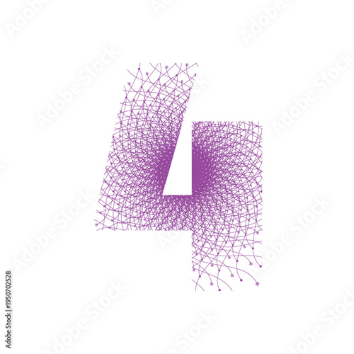 Stylized purple number four with a creative stippled and pixelated spray effect design