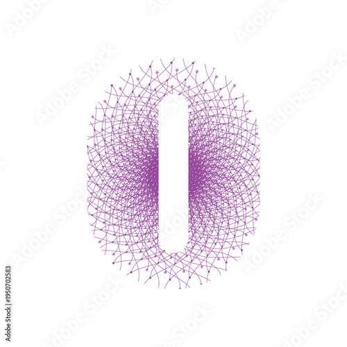 Vibrant purple stippled number zero featuring a clean white vertical bar in its center
