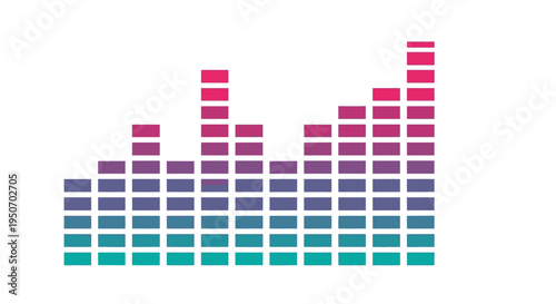 Vibrant digital sound equalizer bars with a colorful gradient, representing music, audio, and data visualization on a clean white background.