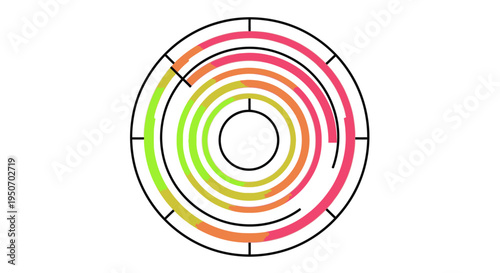 Abstract circular graphic with concentric rings in rainbow colors, representing data, progress, or cycles.
