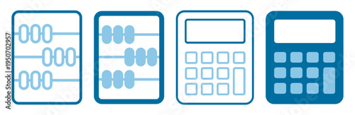 Set of abacus and calculator icons for finance and education tool use on transparent background