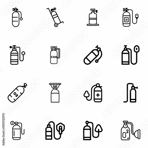 Oxygen tank icons set