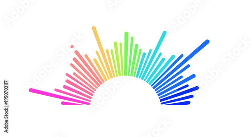 Colorful abstract sunburst equalizer bars representing sound waves or music spectrum on white background