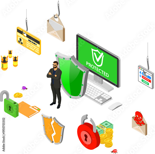 Cyber Security Isometric Banner