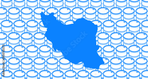 Iran oil reserves map with crude barrels background illustrating petroleum resources, energy wealth, geopolitics and global oil supply economy