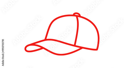 Minimalist red baseball cap icon on white background