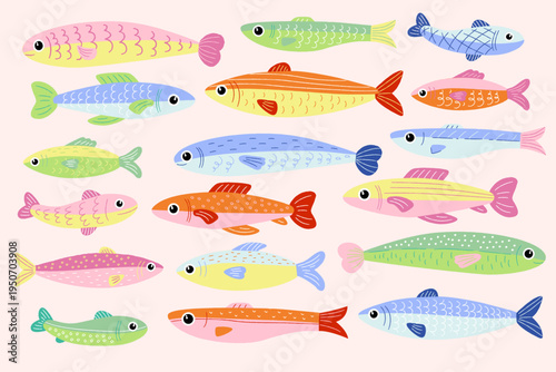 Sardines Hand Drawn Fishes Set