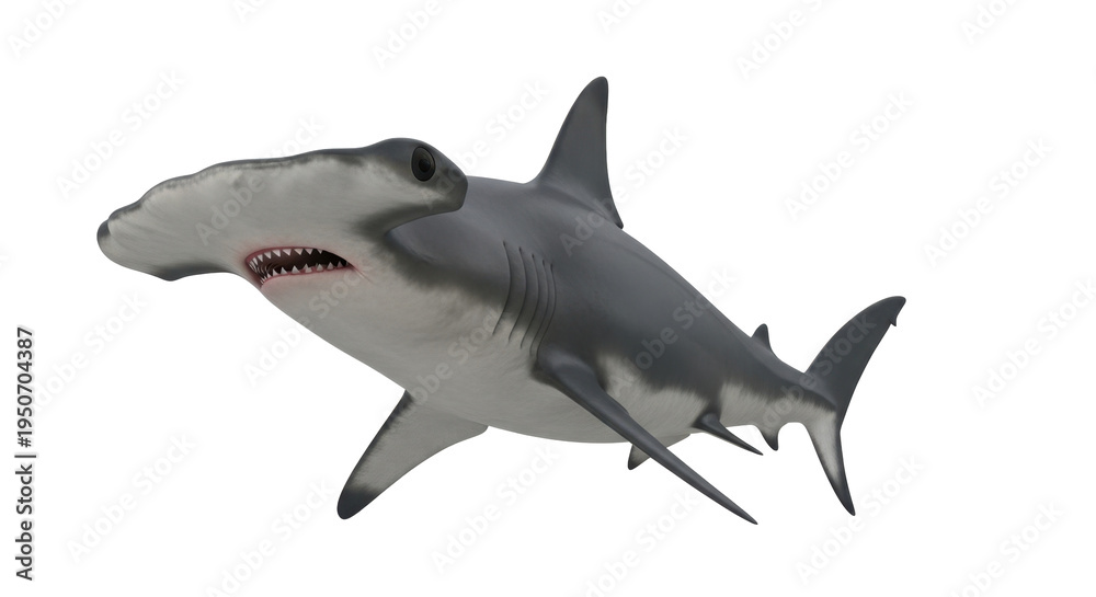 Fototapeta premium Hammerhead Shark Swimming Pose with Open Mouth and Sharp Teeth