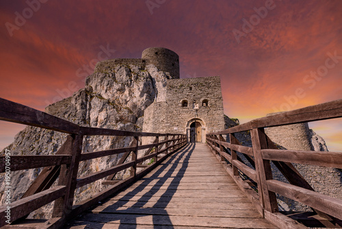 Wallpaper Mural Medieval Srebrenik Fortress at golden hour sunset, Bosnia and Herzegovina Torontodigital.ca
