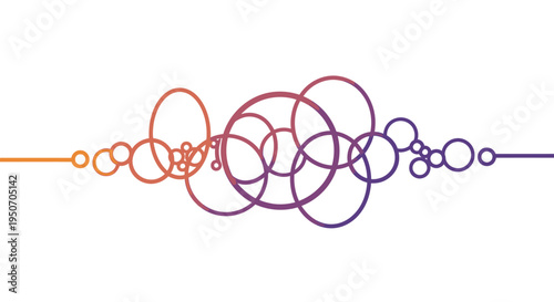 Dynamic abstract design featuring a horizontal arrangement of interconnected circles and ellipses with a vibrant gradient, symbolizing technology and flow.