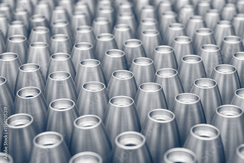 artillery shells arranged in a field, background or texture of regular shapes