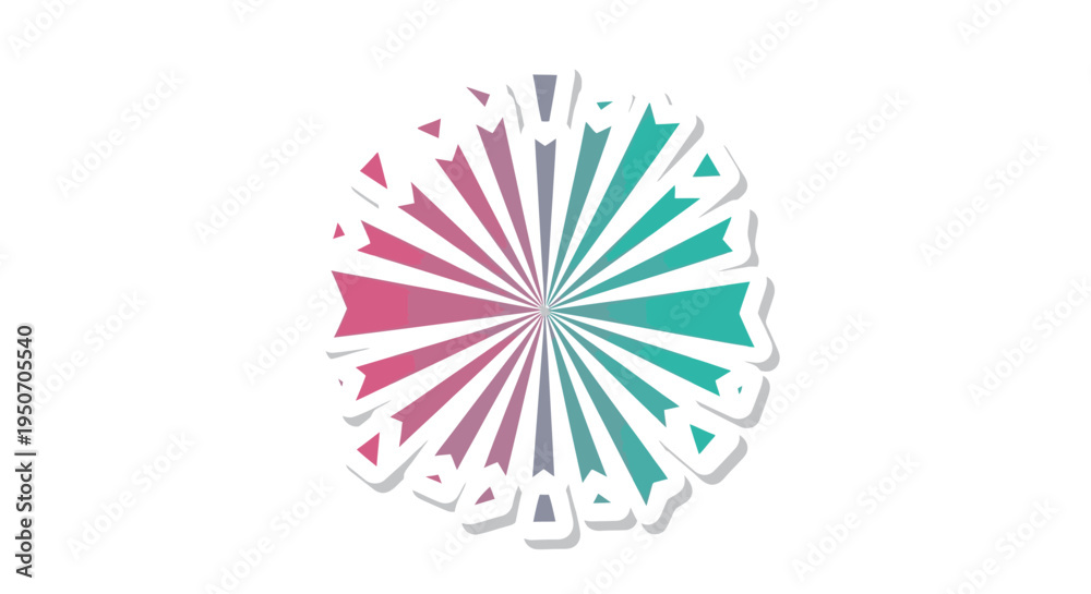 Obraz premium Modern abstract starburst graphic featuring a dynamic pink and teal gradient, radiating lines, and a clean white border, ideal for festive and design projects.