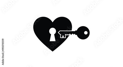 A black heart with a key and lock minimalist silhouette