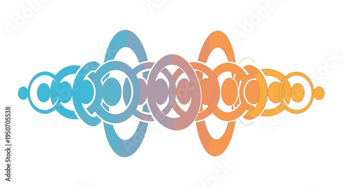 Abstract gradient design with interconnected circular shapes transitioning from cool blue to warm orange, symbolizing digital connection, data flow, or sound waves.