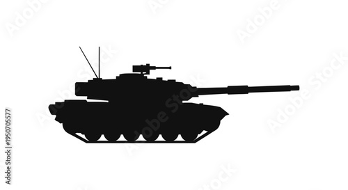 Black silhouette of a modern main battle tank side view silhouette