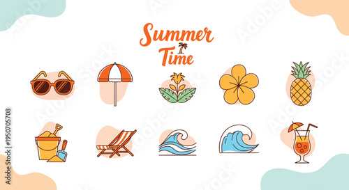 Set of 10 summer icons vector