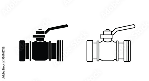 Two industrial valve depictions in contrasting styles a striking silhouette