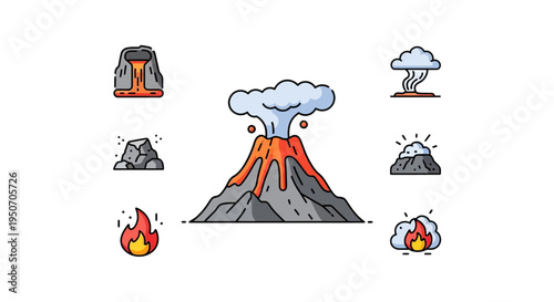 Volcano Eruption with Fire and Smoke.