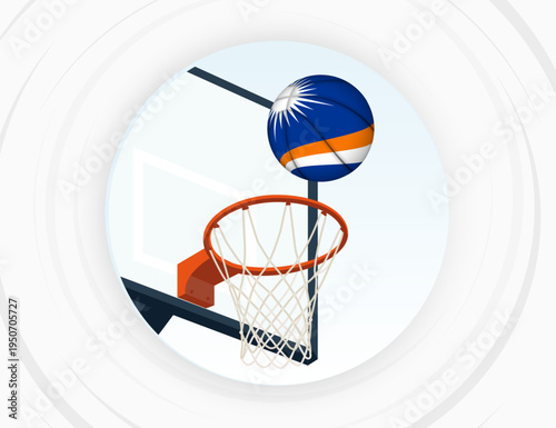 Marshall Islands Flag Themed Basketball in Motion, Scoring Moment in Basketball Game.