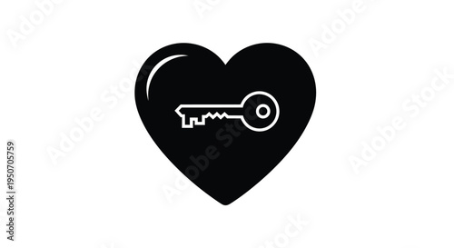A black heart shape contains a key graphic design silhouette