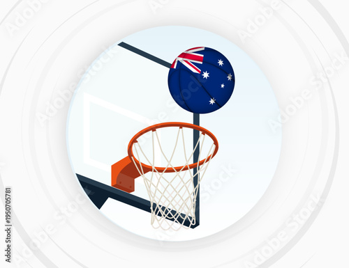 Australia Flag Themed Basketball in Motion, Scoring Moment in Basketball Game.