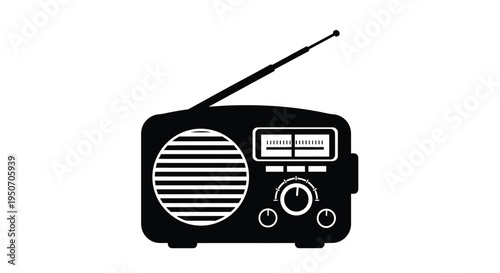 Vintage transistor radio graphic in stark black silhouette