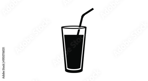 A black glass of liquid with a straw simple graphic silhouette
