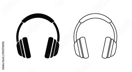 Two contrasting headphone designs presented in a graphic silhouette