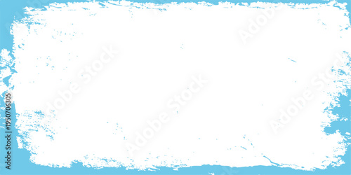 White distressed grunge paint stroke texture on light blue background with rough edges for vintage graphic design