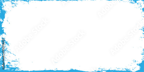 White distressed grunge paint stroke texture on light blue background with rough edges for vintage graphic design