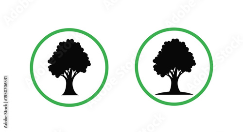Two trees in green circles a striking black silhouette