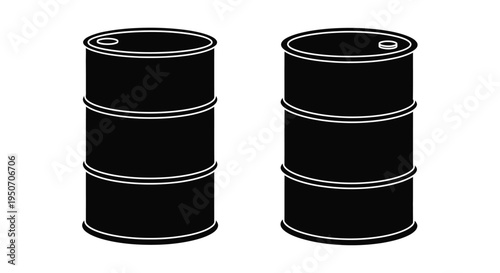 Two black oil drums stacked simple graphic design silhouette