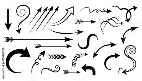 Collection of various black arrows and pointers on white background