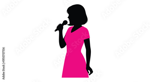 A woman singing into a microphone depicted in striking silhouette