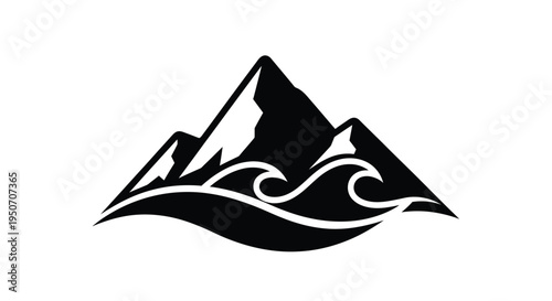 Mountain and ocean landscape in stark black a dramatic silhouette