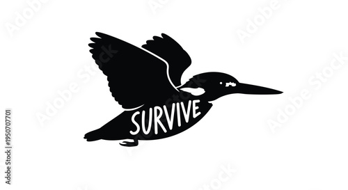 Black vector bird icon with 'SURVIVE' text