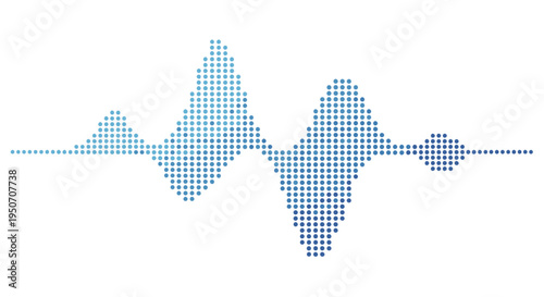 Abstract blue pixelated sound wave graphic representing digital audio, data visualization, or voice recognition technology on a clean white background.