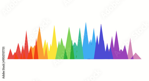 Vibrant abstract sound wave equalizer graphic with full color spectrum peaks, modern digital audio visualization design element on white background.