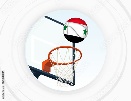 Syria Flag Themed Basketball in Motion, Scoring Moment in Basketball Game.