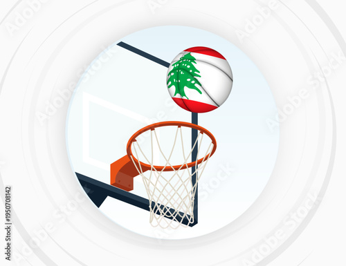 Lebanon Flag Themed Basketball in Motion, Scoring Moment in Basketball Game.