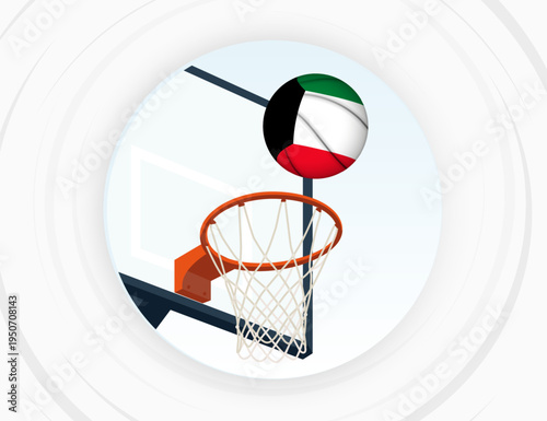Kuwait Flag Themed Basketball in Motion, Scoring Moment in Basketball Game.