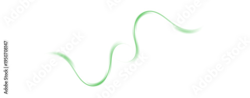 Green glowing neon trail with a dynamic swirling motion and a bright beam of energy. The sparkling particle effect features a radiant shine and a futuristic abstract design, isolated on a transparent 